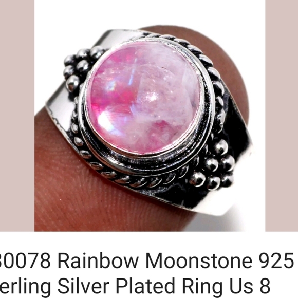 RAINBOW MOONSTONE sterling Silver ring SZ8 pink tone - Picture 6 of 6